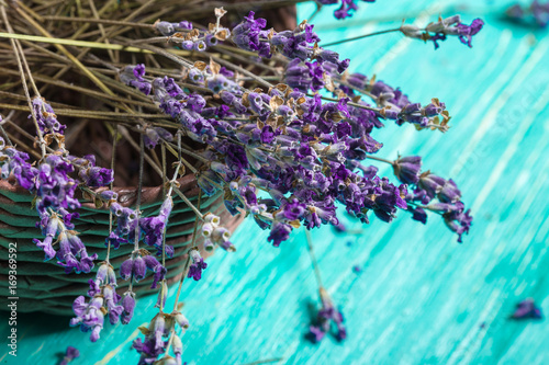 Fresh lavender on wood