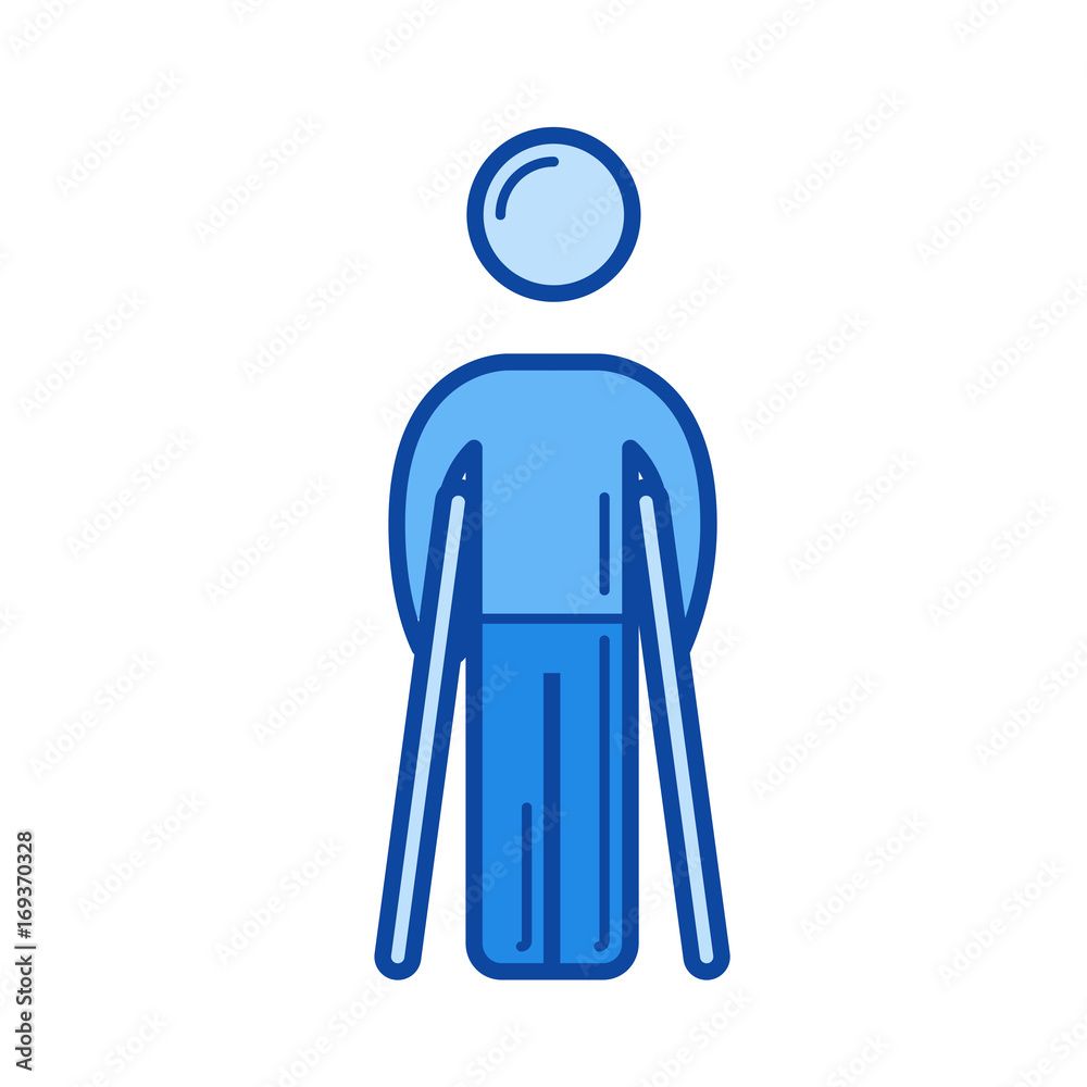 Walking crutches vector line icon isolated on white background. Walking crutches line icon for infographic, website or app. Blue icon designed on a grid system. Walking crutches vector line icon isolated on white background. Walking crutches line icon for infographic, website or app. Blue icon designed on a grid system.