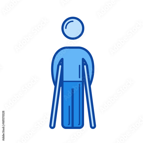 Walking crutches vector line icon isolated on white background. Walking crutches line icon for infographic, website or app. Blue icon designed on a grid system.