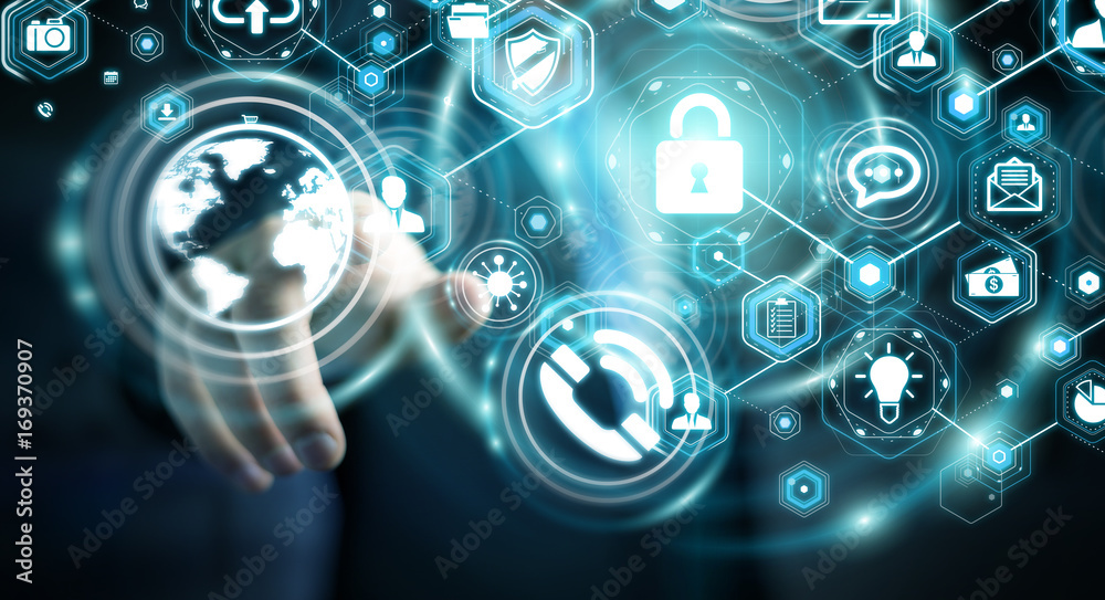 Businessman protecting his data personal information 3D rendering Businessman protecting his data personal information 3D rendering