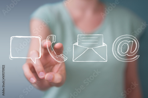 Businesswoman touching and holding manuscript contact icon