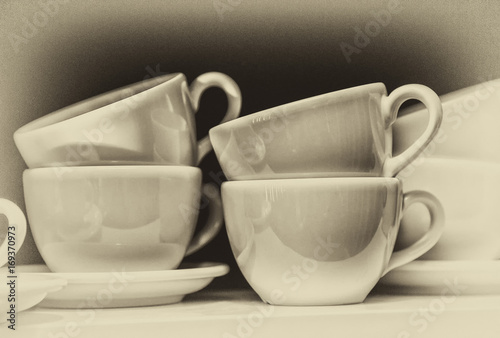 White cups, dishes