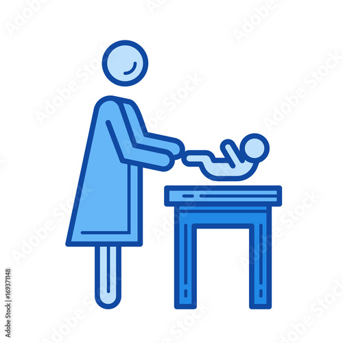 Swaddling vector line icon isolated on white background. Swaddling line icon for infographic, website or app. Blue icon designed on a grid system.
