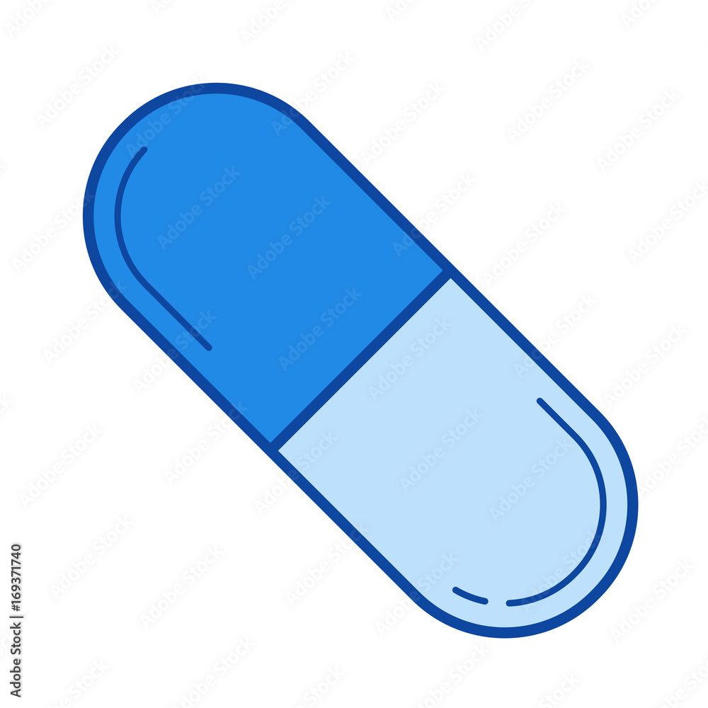 Pill vector line icon isolated on white background. Pill line icon for infographic, website or app. Blue icon designed on a grid system. Pill vector line icon isolated on white background. Pill line icon for infographic, website or app. Blue icon designed on a grid system.