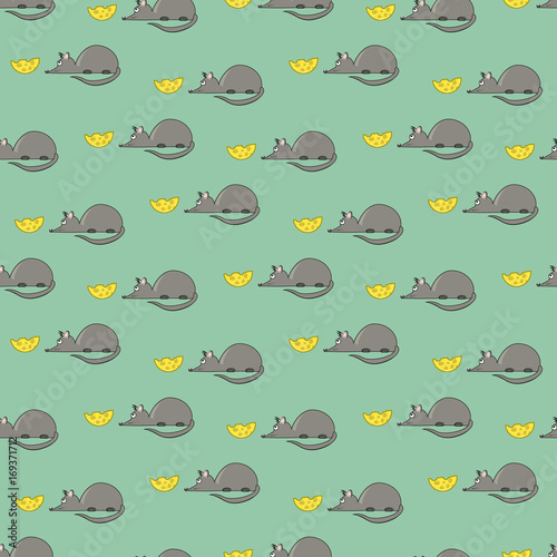 Pattern with a gray mouse and yellow cheese