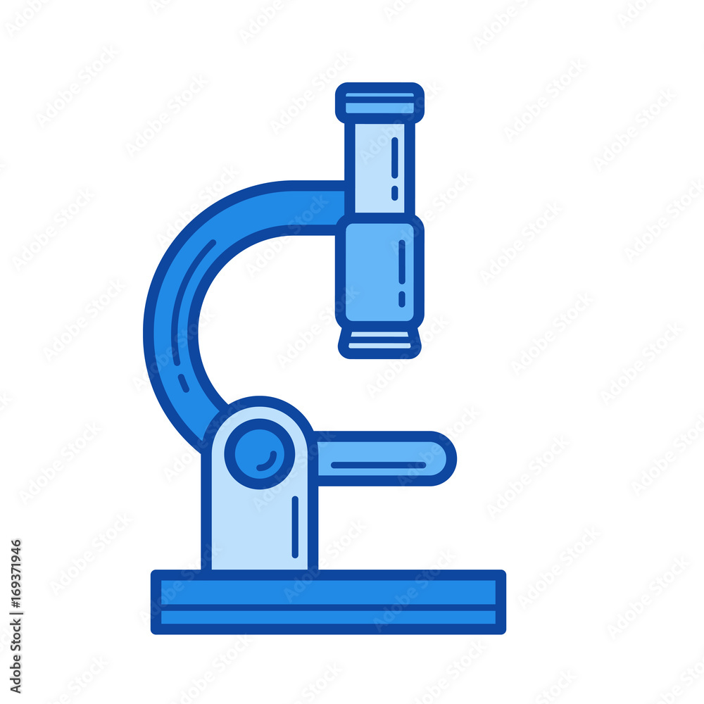 Microscope vector line icon isolated on white background. Microscope line icon for infographic, website or app. Blue icon designed on a grid system. Microscope vector line icon isolated on white background. Microscope line icon for infographic, website or app. Blue icon designed on a grid system.