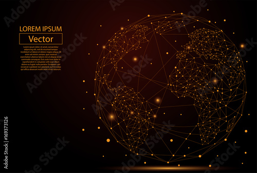 Abstract image of a planet Earth consisting of points, lines, and shapes. Global network connection. World map point and line composition concept of global business. Vector Illustration