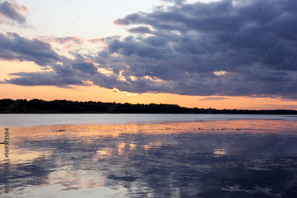 Obraz premium summer sunset in Latvia on river Daugava.