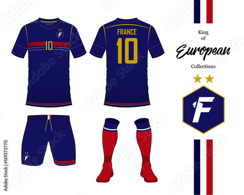 France football national team uniform. Soccer jersey or football kit  template. Football logo in flat design. Front and rear view soccer t-shirt  mock up. Vector Illustration. Stock Vector | Adobe Stock