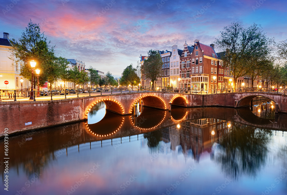 Obraz premium Amsterdam Canals West side at dusk Natherlands, Europe