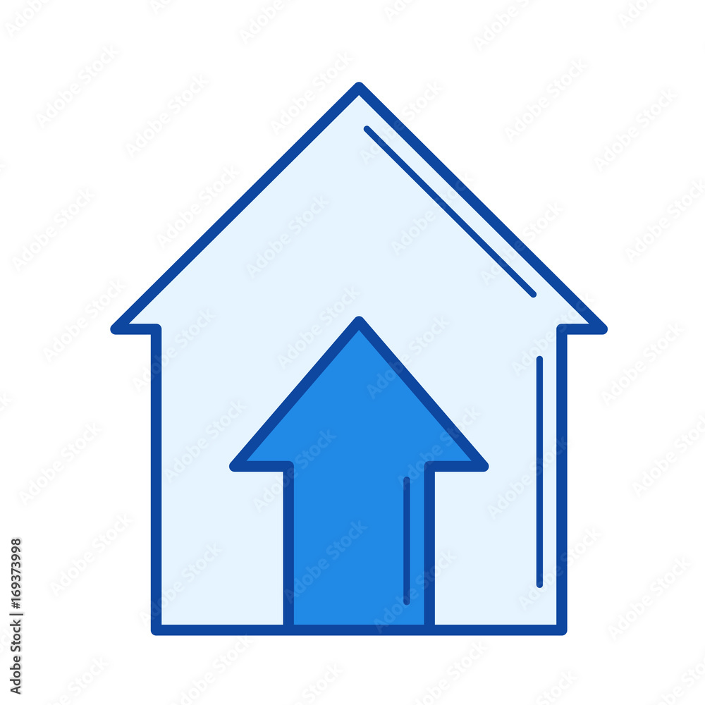 Real estate price vector line icon isolated on white background. Real estate price line icon for infographic, website or app. Blue icon designed on a grid system. Real estate price vector line icon isolated on white background. Real estate price line icon for infographic, website or app. Blue icon designed on a grid system.