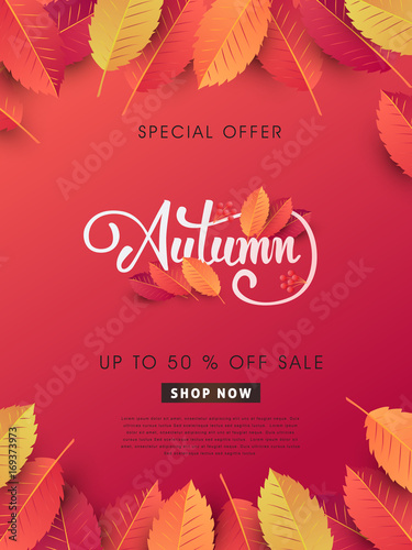 Autumn sale background layout decorate with leaves for shopping sale or promo poster and frame leaflet or web banner.Vector illustration template.