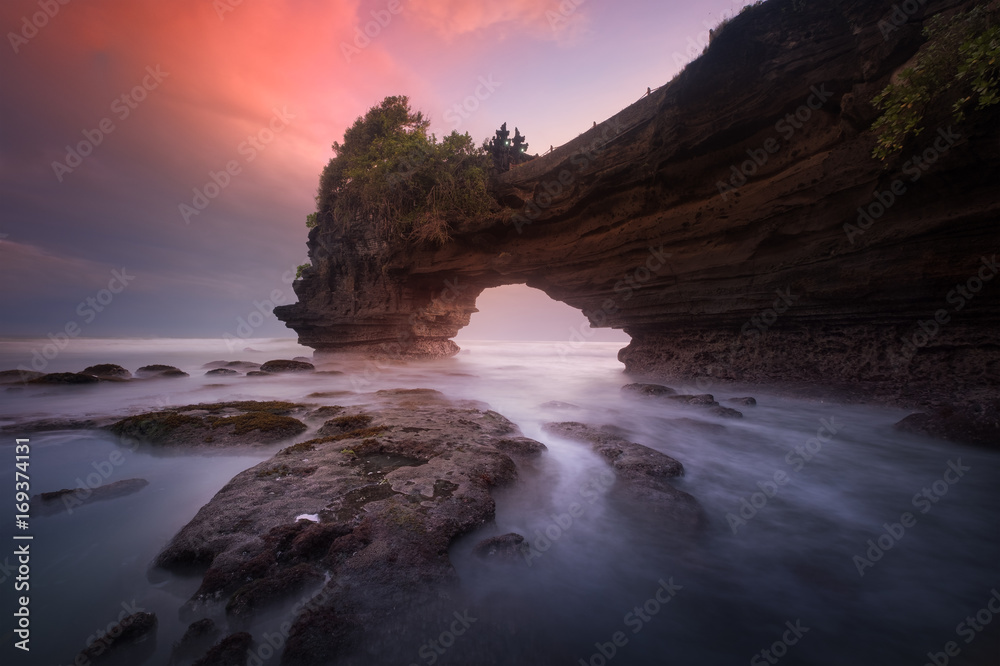 View of Batu Bolong & Tanah Lot at sunset, Bali, Indonesia