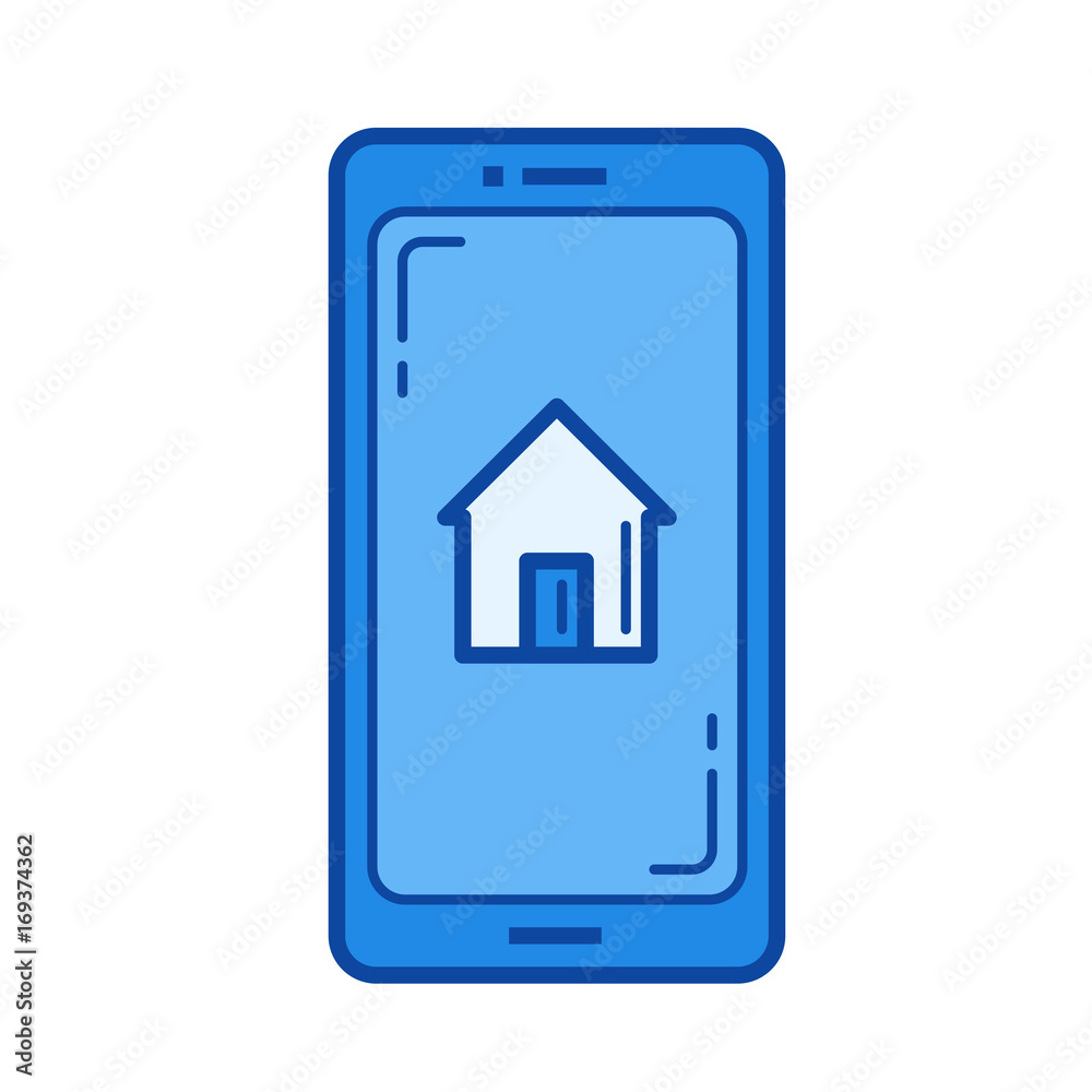 Real estate website vector line icon isolated on white background. Real estate website line icon for infographic, website or app. Blue icon designed on a grid system. Real estate website vector line icon isolated on white background. Real estate website line icon for infographic, website or app. Blue icon designed on a grid system.