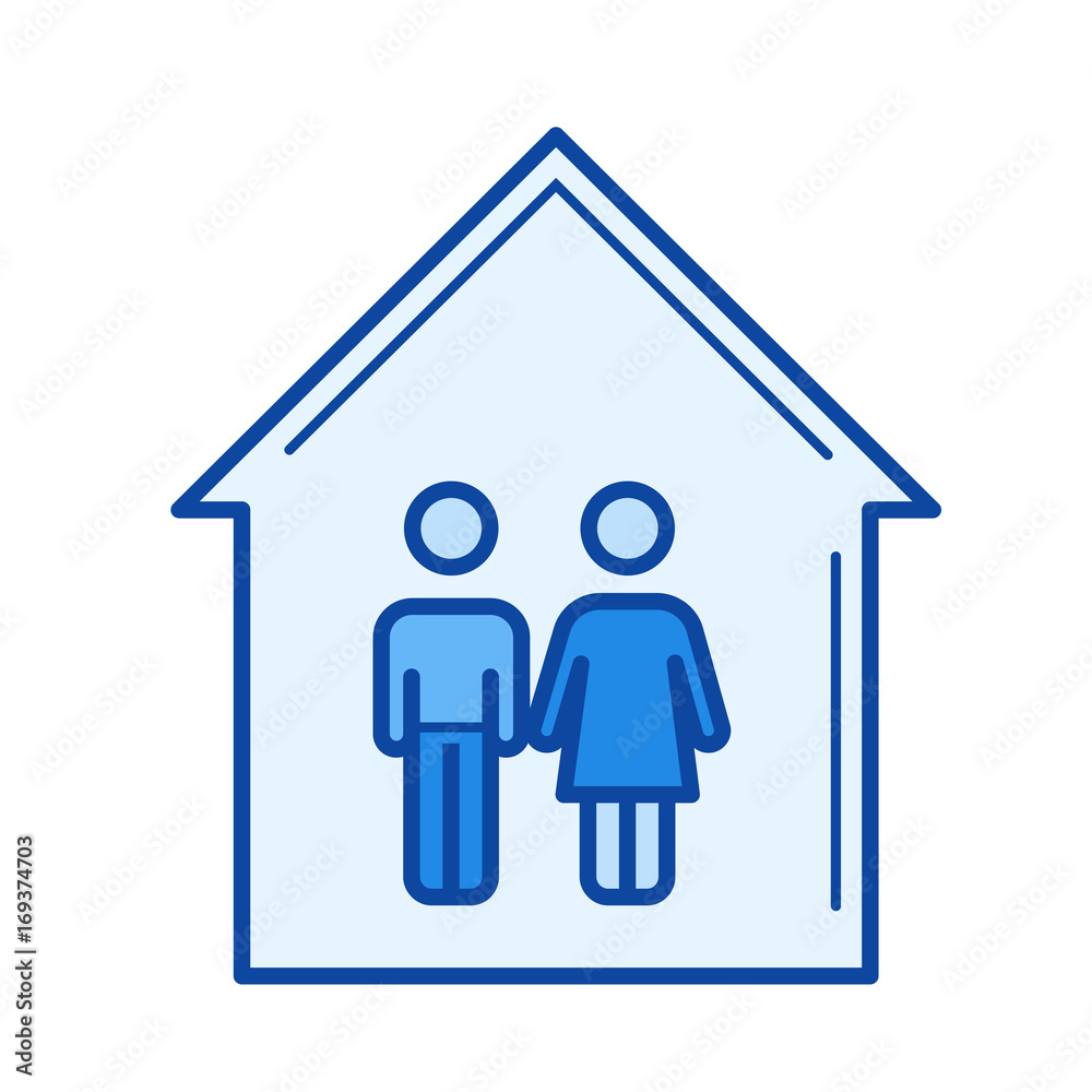Young couple house vector line icon isolated on white background. Young couple house line icon for infographic, website or app. Blue icon designed on a grid system. Young couple house vector line icon isolated on white background. Young couple house line icon for infographic, website or app. Blue icon designed on a grid system.