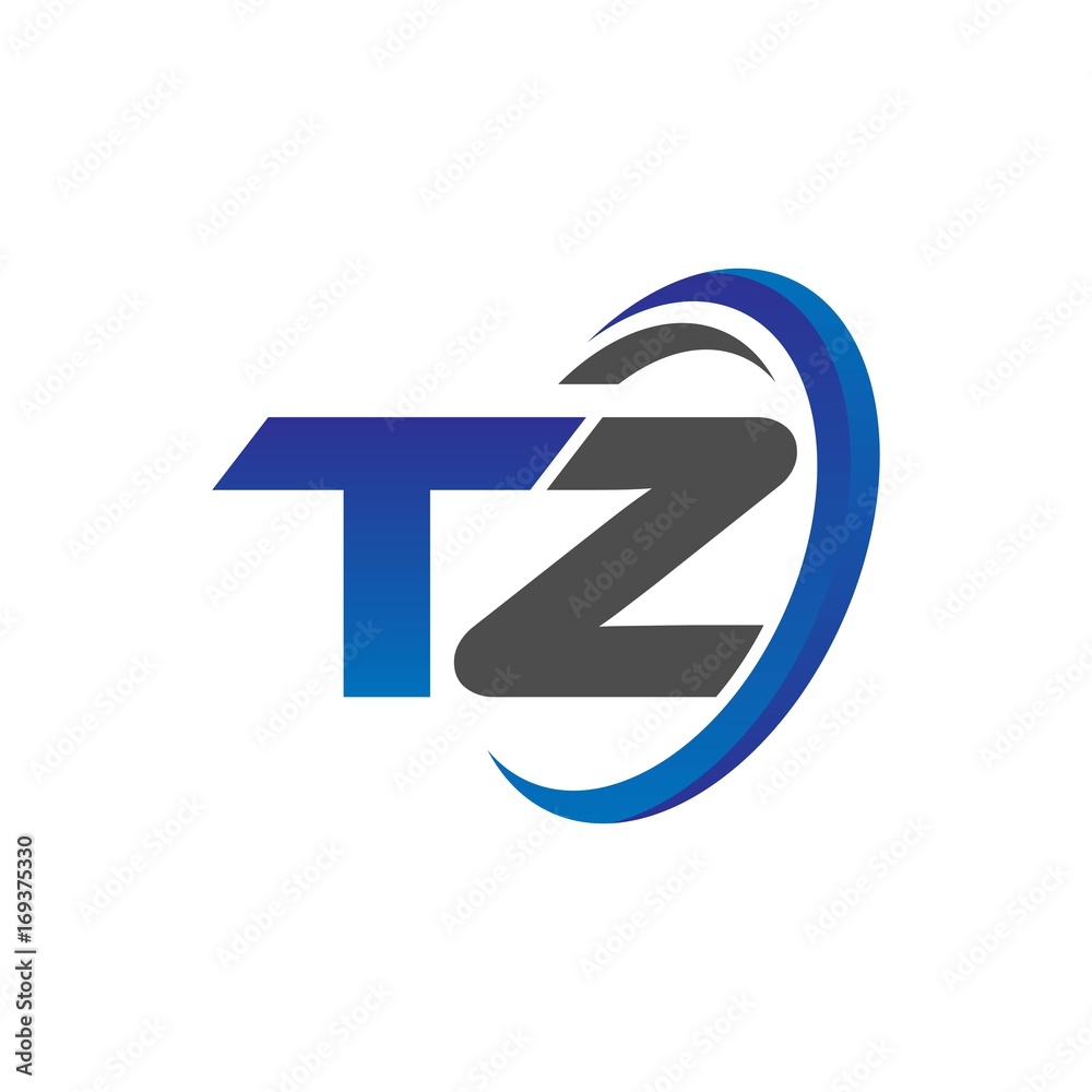 vector initial logo letters tz with circle swoosh blue gray