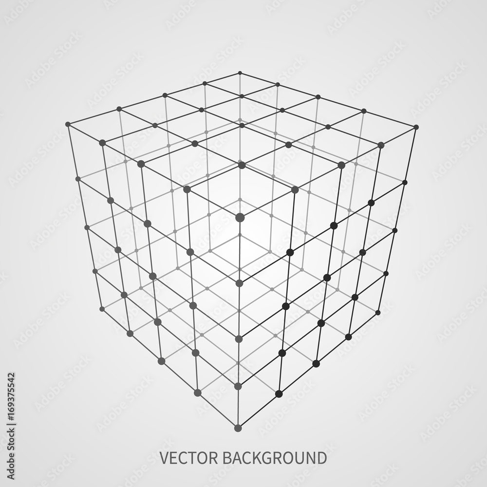 Cube 3d mesh wireframe. Web and data connection vector concept Stock Vector  | Adobe Stock