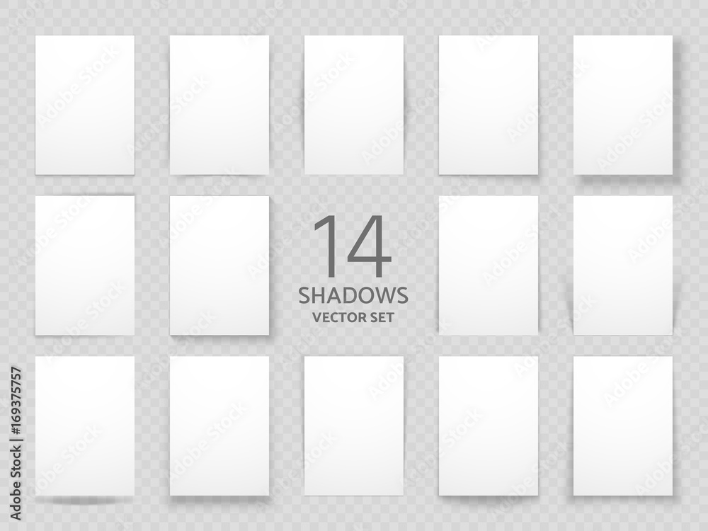 White sheets of paper with different drop shadow effects. Vector shadows template for posters and background decoration White sheets of paper with different drop shadow effects. Vector shadows template for posters and background decoration