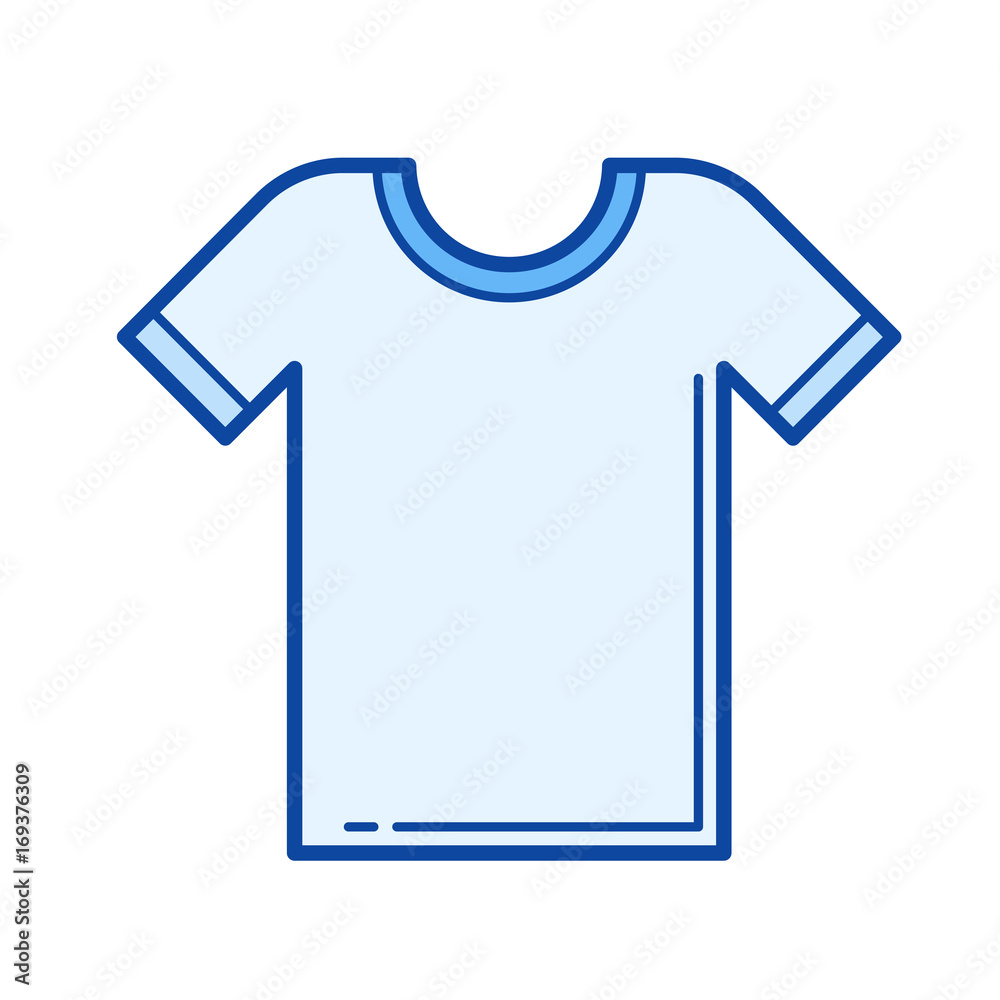 T-shirt vector line icon isolated on white background. T-shirt line icon for infographic, website or app. Blue icon designed on a grid system. T-shirt vector line icon isolated on white background. T-shirt line icon for infographic, website or app. Blue icon designed on a grid system.