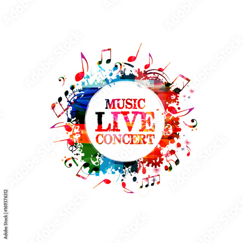 Music poster design vector illustration. Colorful music banner for music concert. Music notes banner isolated