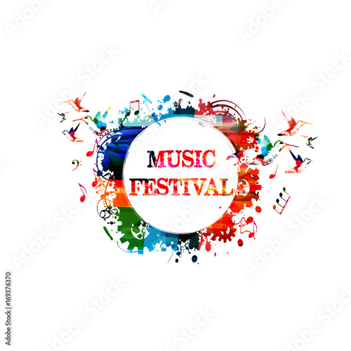 Music poster design vector illustration. Colorful music banner for music festival. Music notes banner isolated