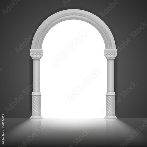 Roman arch with antique column. Vector title frame design