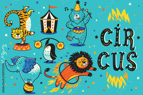 Cartoon circus animals. Vector illustration