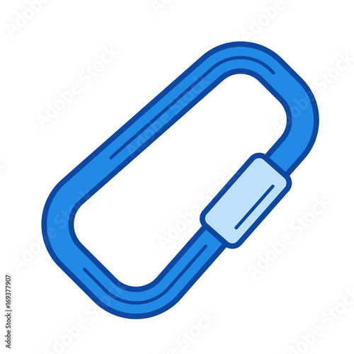Climbing carabiner vector line icon isolated on white background. Climbing carabiner line icon for infographic, website or app. Blue icon designed on a grid system.