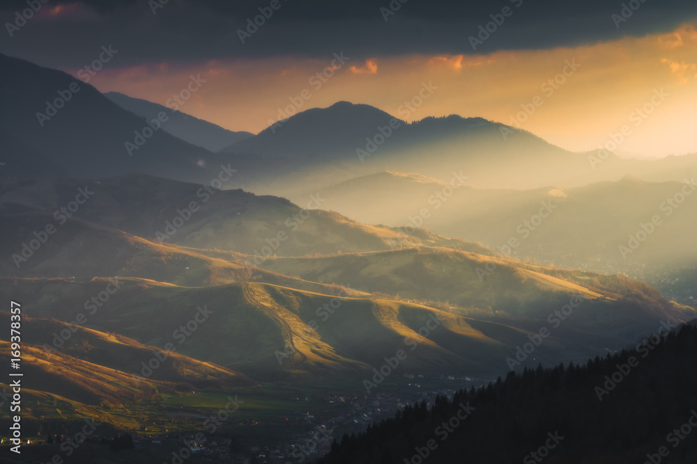 Majestic sunset light lay on a mountain hills