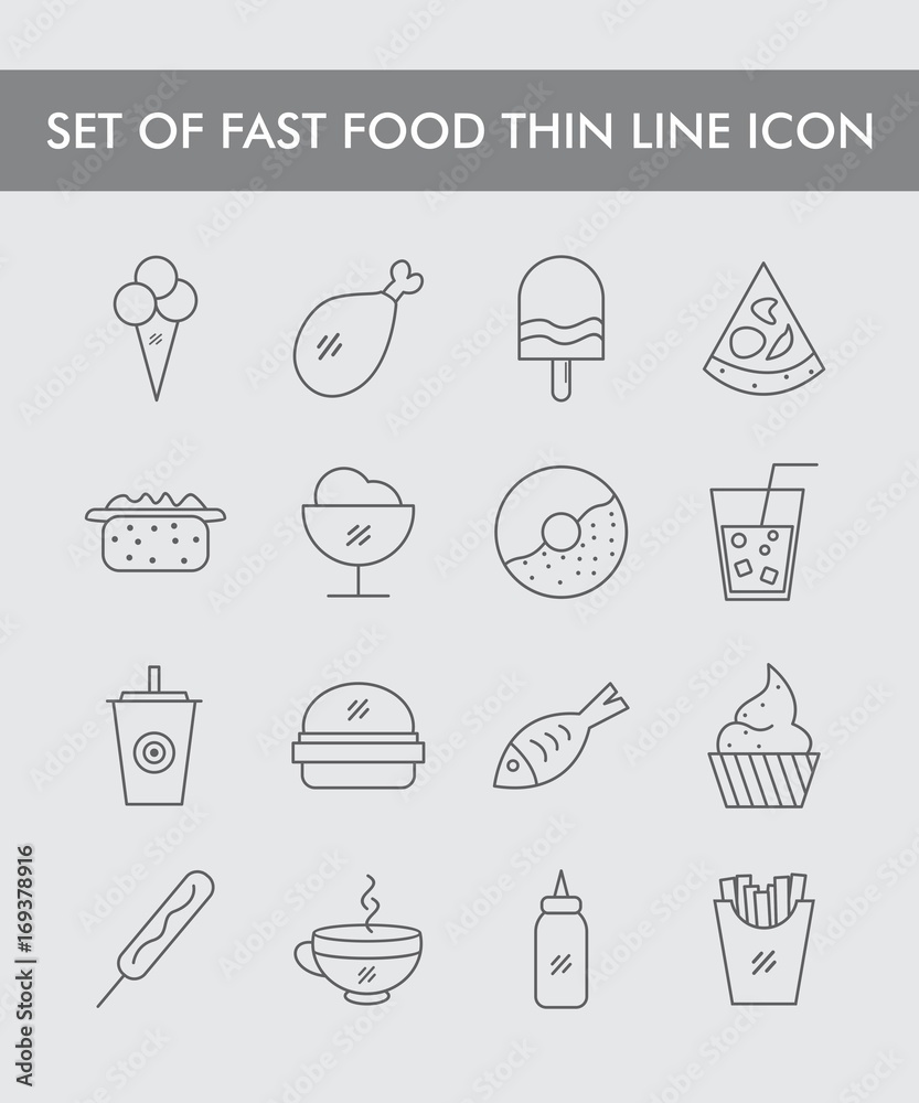 Set of Fast Food Thin Line Icon Set of Fast Food Thin Line Icon