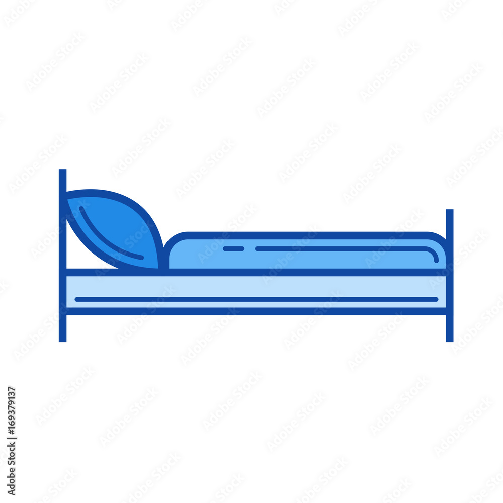 Hotel room vector line icon isolated on white background. Hotel room line icon for infographic, website or app. Blue icon designed on a grid system. Hotel room vector line icon isolated on white background. Hotel room line icon for infographic, website or app. Blue icon designed on a grid system.