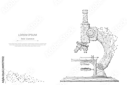 Abstract mash line and point microscope on background with an inscription. Starry sky or space, consisting of stars and the universe. Vector education and science illustration photo