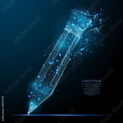Back to school. Abstract image of a pancil in the form of a starry sky or space, consisting of points, lines, and shapes in the form of planets, stars and the universe. Vector wireframe concept.