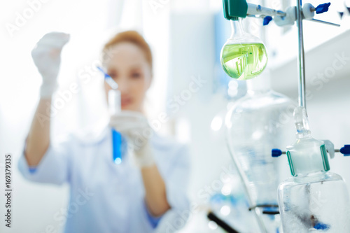 Close up of glass bottles being used for experiments