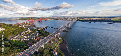 The Forth Brisges spanning over the Firth of Forth (bay) near Edinburgh, Scotland, UK