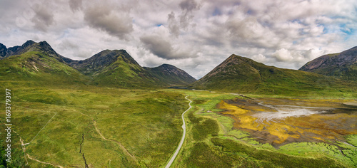 Aerial panoramic view of the Cuillin Mountains on Isle of Skye. Scottish Highlands, UK photo