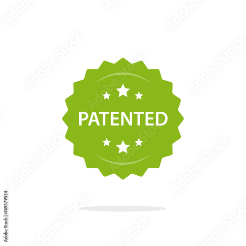 Patented stamp vector label, flat cartoon patent badge