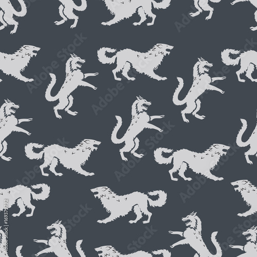 Seamless pattern with predators.  Design for printing on fabric or paper. Vector image.