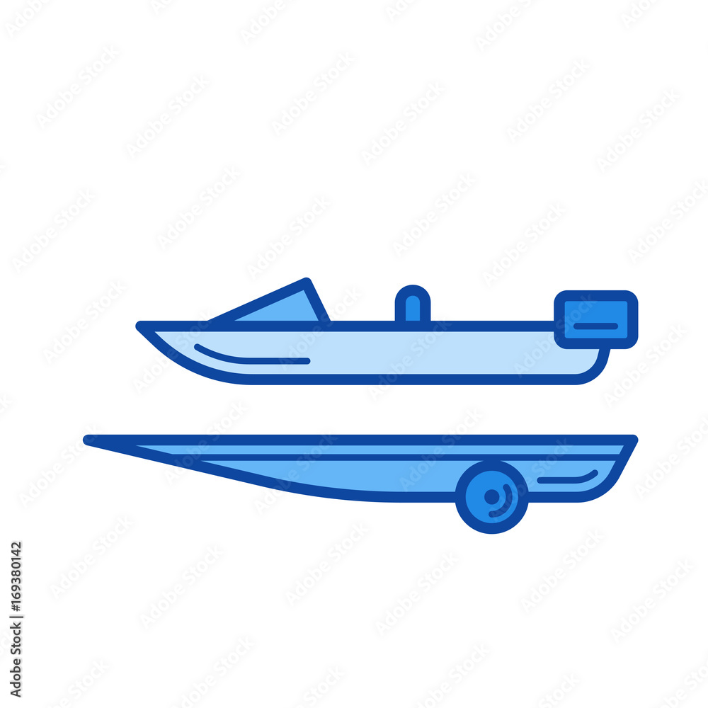 Boat trailer vector line icon isolated on white background. Boat trailer line icon for infographic, website or app. Blue icon designed on a grid system.