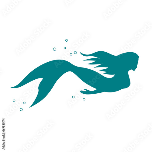 Vector sign mermaid swimming under the sea