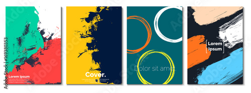 Set of creative artistic covers. Hand Drawn textures and patterns. Trendy graphic design template.