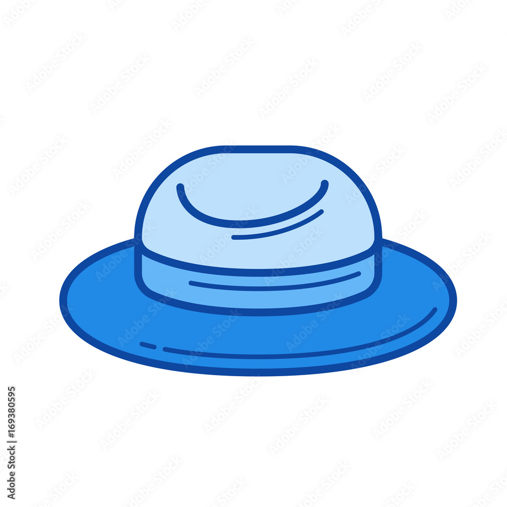 Tourist hat vector line icon isolated on white background. Tourist hat line icon for infographic, website or app. Blue icon designed on a grid system. Tourist hat vector line icon isolated on white background. Tourist hat line icon for infographic, website or app. Blue icon designed on a grid system.