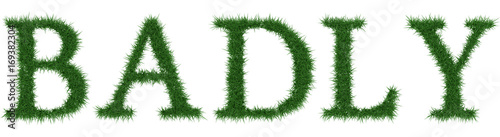 Badly - 3D rendering fresh Grass letters isolated on whhite background.