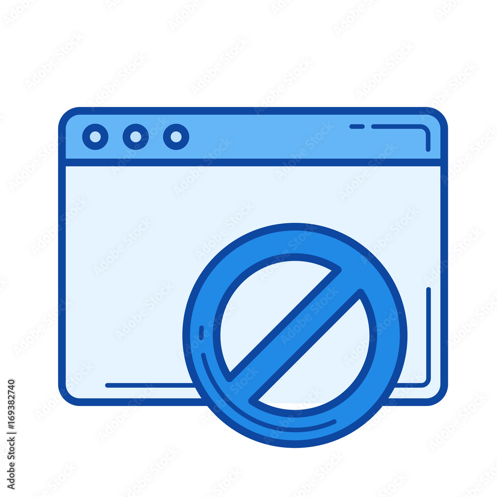 Page forbidden vector line icon isolated on white background. Page forbidden line icon for infographic, website or app. Blue icon designed on a grid system. Page forbidden vector line icon isolated on white background. Page forbidden line icon for infographic, website or app. Blue icon designed on a grid system.