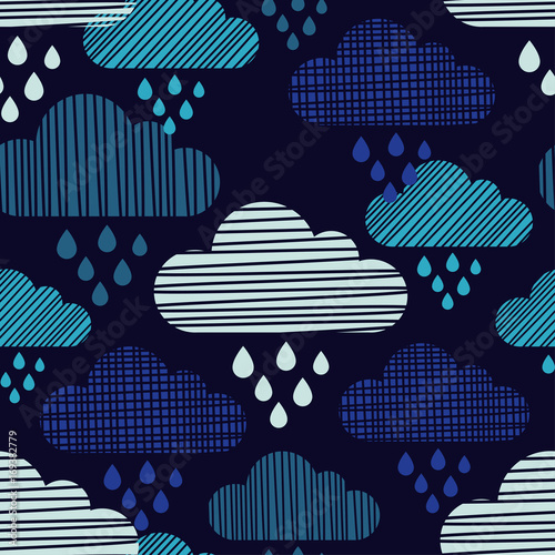 Clouds and rain drops seamless pattern. Strokes texture. Textile rapport.