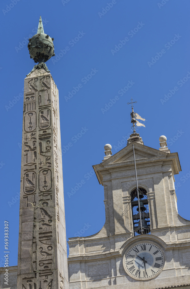 Obelisk of Montecitorio in front of Italian parliament on Piazza di Montecitorio in Rome, Italy, June 2017