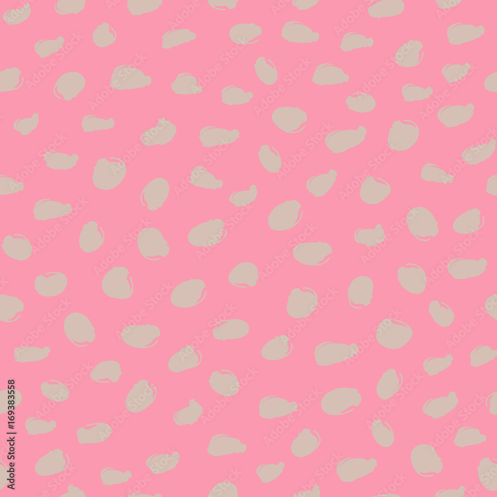 Brush stroke dots seamless vector pattern on pink background. Hand drawn speckles and spots texture for print, textile, fabric, wallpaper, card, poster, home decor, packaging, wrapping.