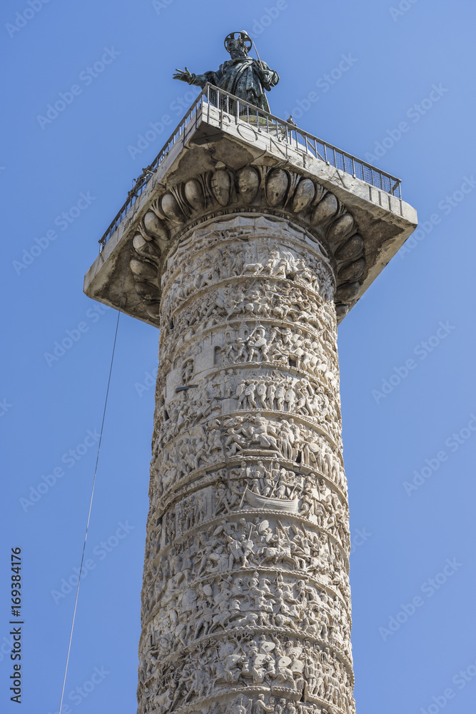 ROME, ITALY. June 2017. Detail of the Trajan's Column, a Roman t