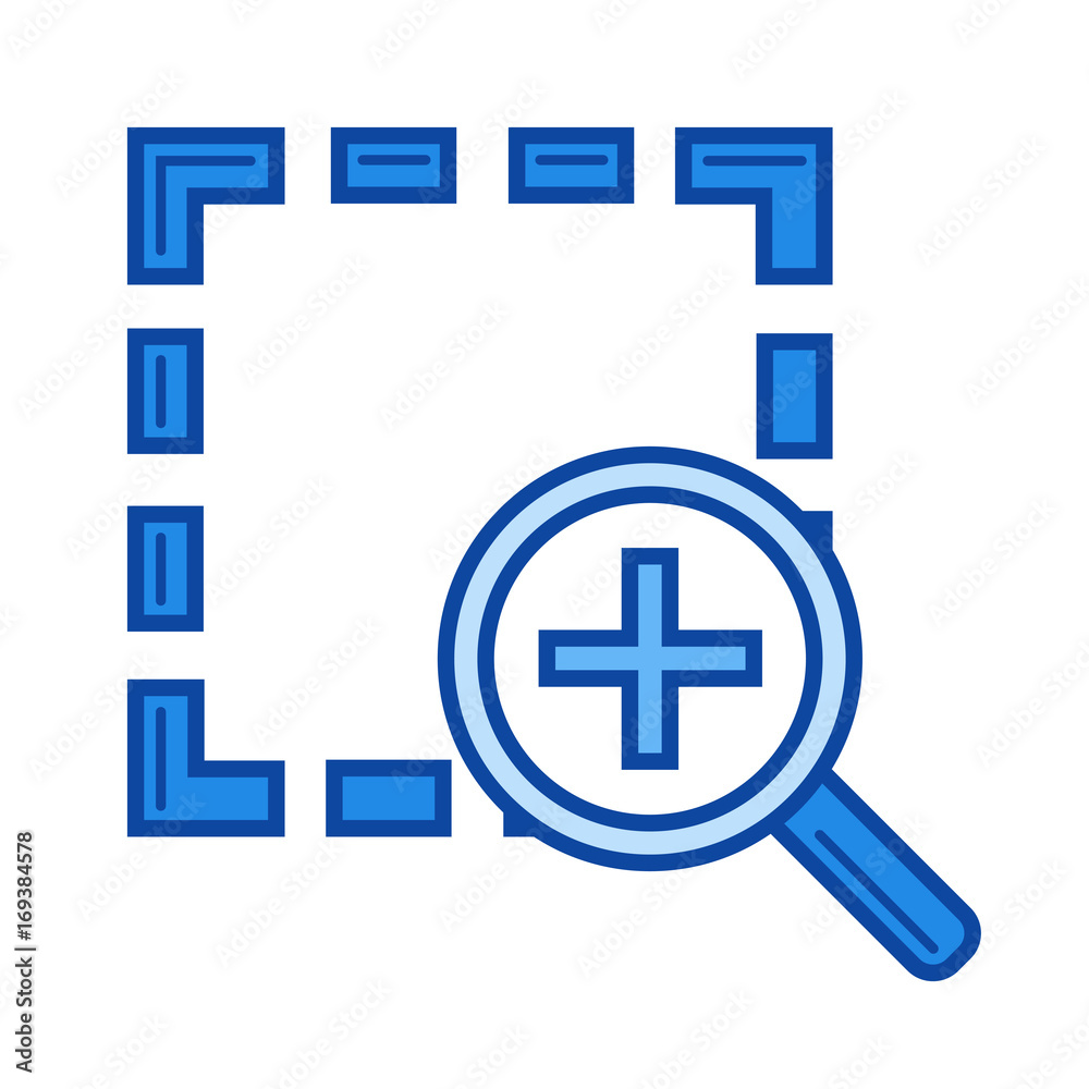 Zoom in vector line icon isolated on white background. Zoom in line icon for infographic, website or app. Blue icon designed on a grid system.