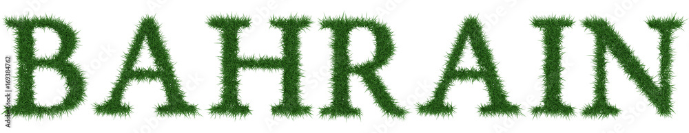 Bahrain - 3D rendering fresh Grass letters isolated on whhite background. Bahrain - 3D rendering fresh Grass letters isolated on whhite background.